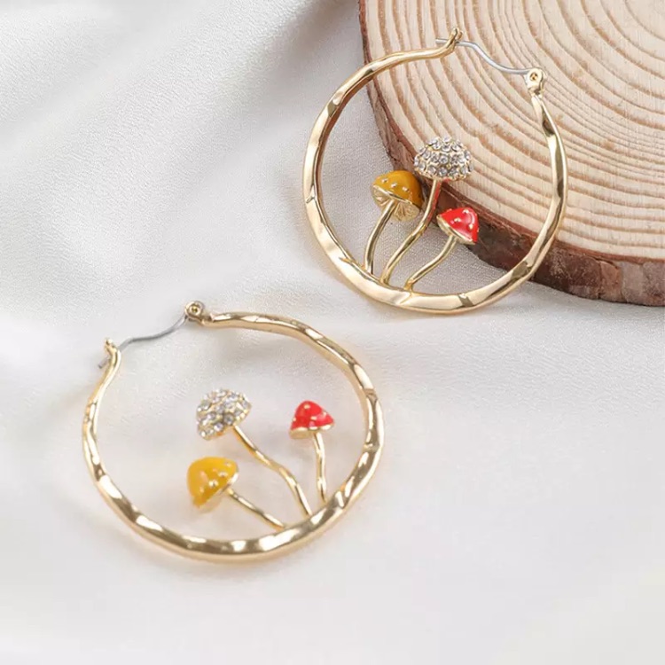 Brand New Gold Mushroom Hoop Earrings Gift For Girlfriend Gift For Daughter